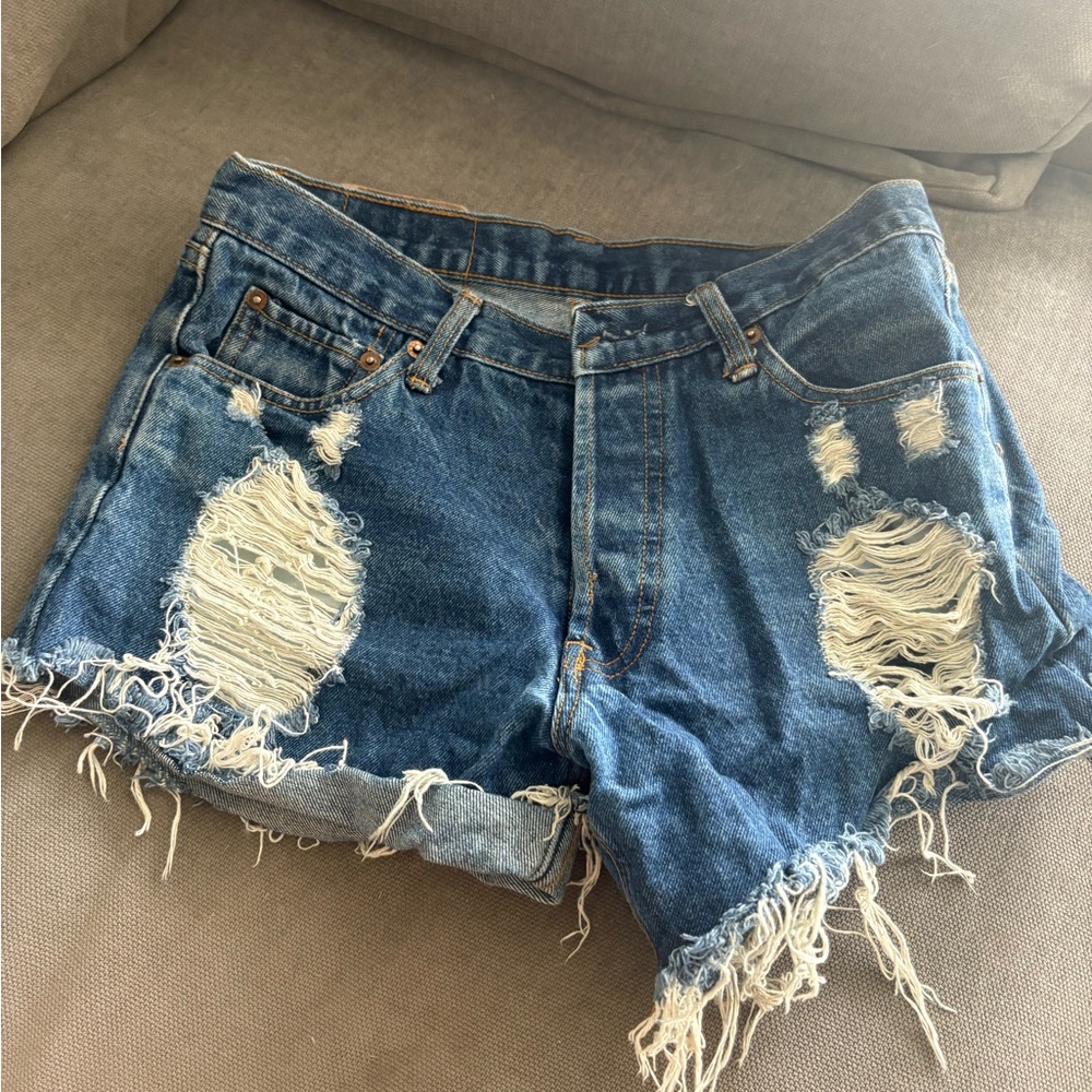 Levi's Blue Distressed Jean Shorts